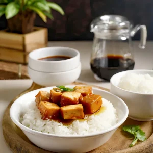 Tauhu Kicap Dengan Nasi Basmathi (Vegetarian Tauhu Kicap With Basmathi Rice)