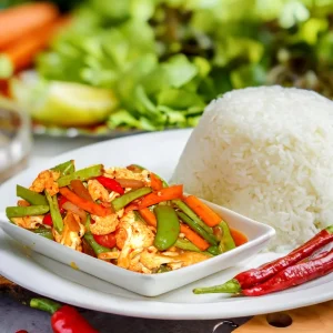 Paprik Vegetarian dengan Nasi Basmathi (Vegetarian Paprik with Basmathi Rice)